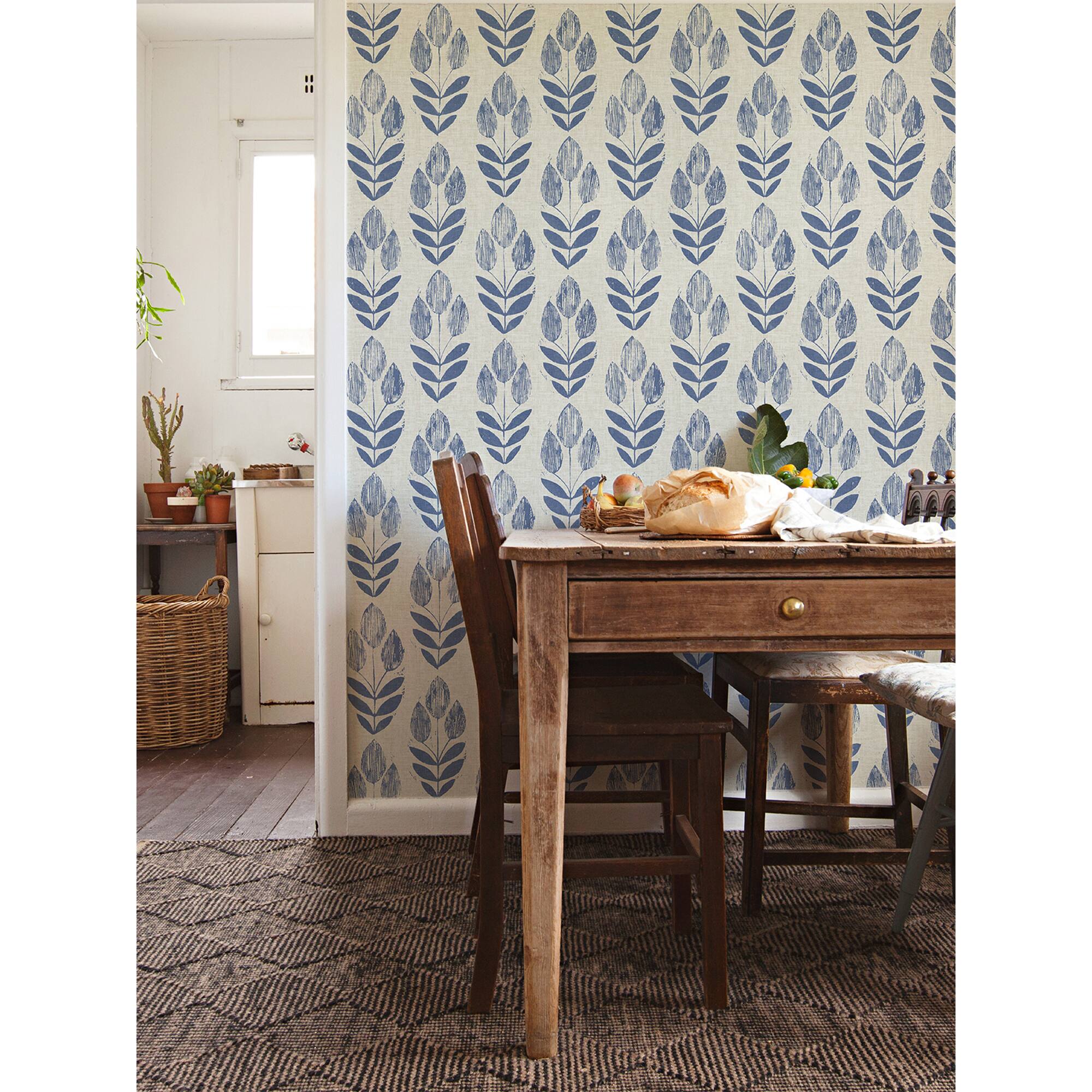 NuWallpaper Blue Folk Tulip Peel & Stick Wallpaper